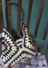 Shoulder Bag Satchel Black Tan Crochet Look Straw Shoulder Bag SALE HELPS DOGS