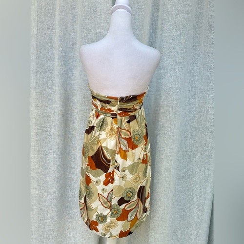 Massimo Dutti floral brown fall colors strapless mini silk dress - Picture 5 of 14