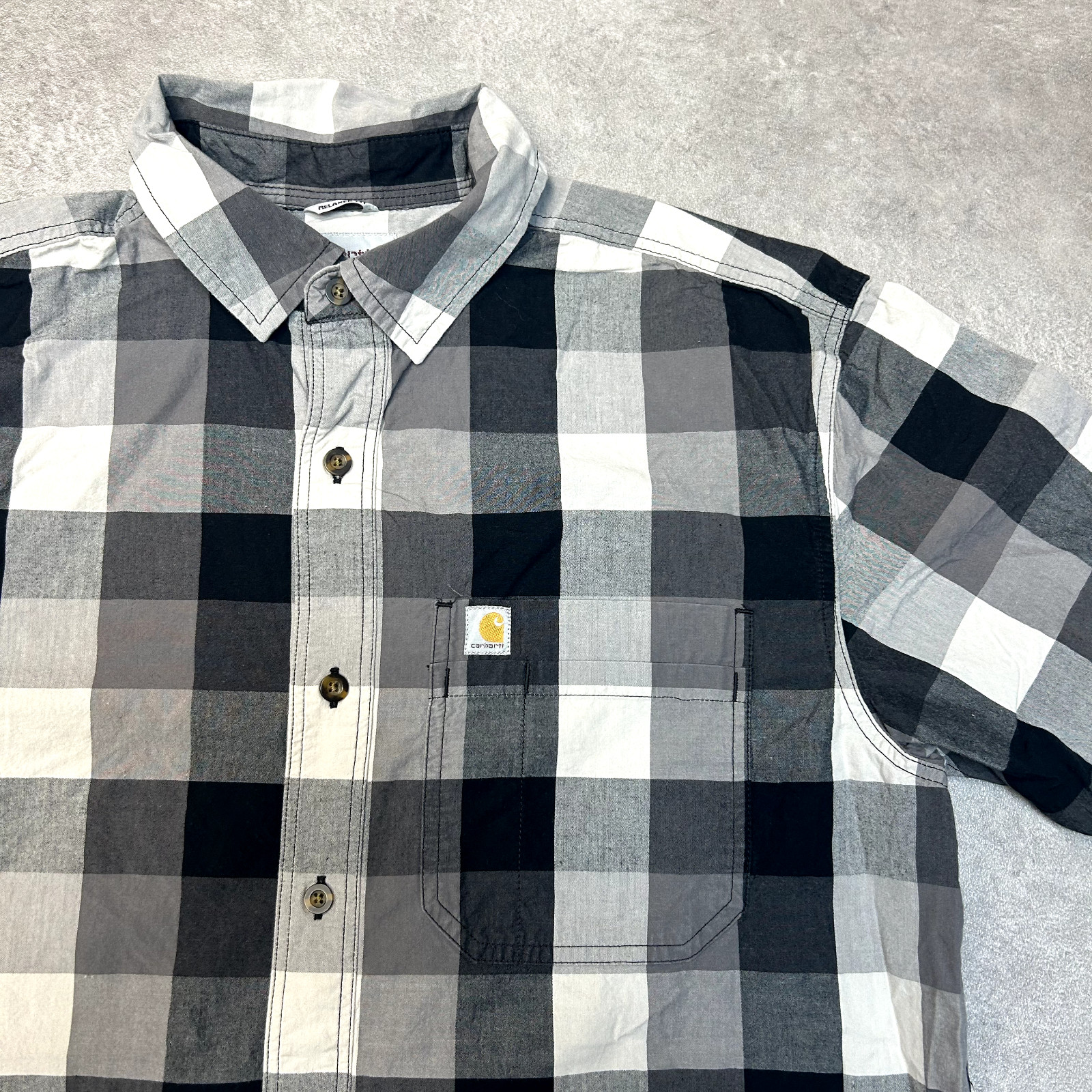 Carhartt Checkered Shirt Mens Large Short Sleeve Button Up Workwear, Black image 4