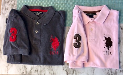 Lot Of 2 U.S. Polo Assn. Large Pony Short Sleeve Polo Shirts Grey/Red Pink/Brown
