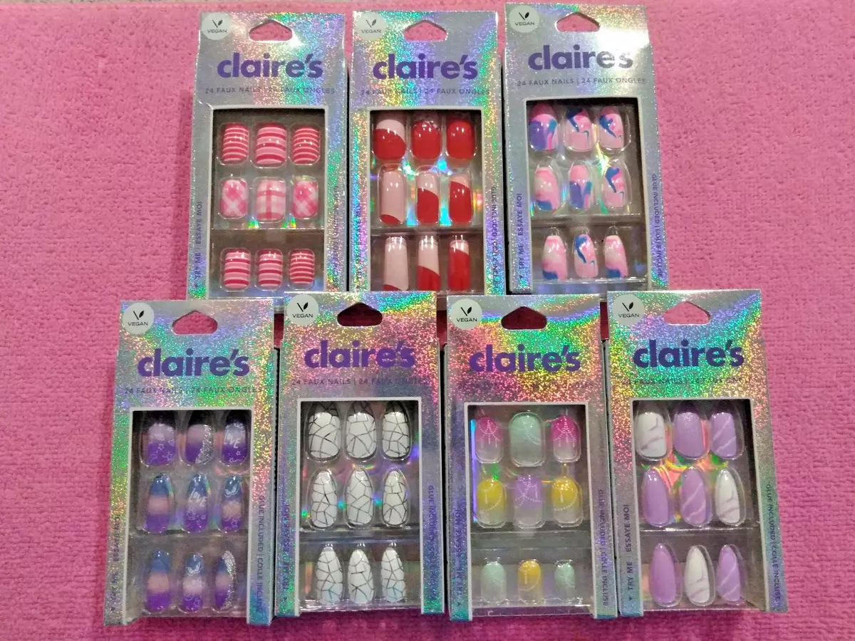 New Claire's 24 False Nails Flowers with Nail Glue