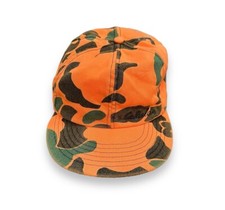 Vintage Cabela  s Duck Camo Hunting Hat Cap w/Ear Flap Made In USA Orange Winter