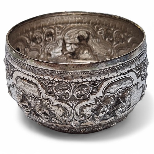 Antique Solid Silver Repoussé Bowl – Intricate Hand-Chased Figures – Southeast A - Picture 2 of 14