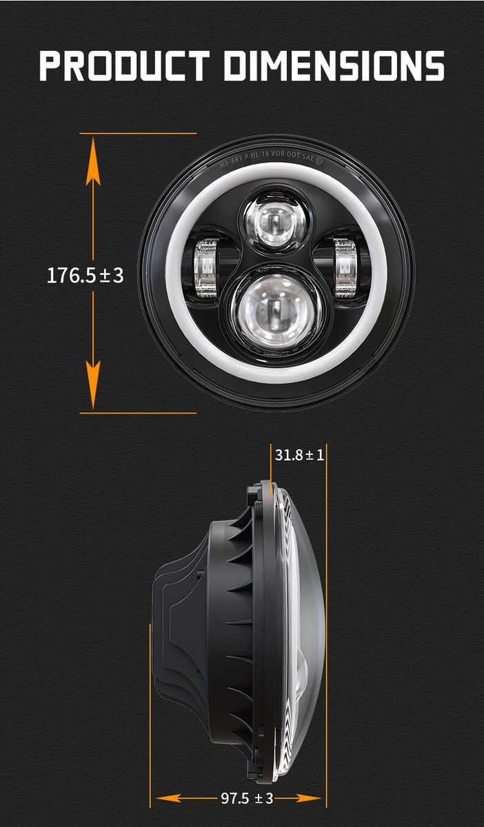 HEADLIGHT 日本製 短丈 セカンド型JKT 濃紺 ユニオン 古着 東洋 Black Pair 7inch Round LED Headlights Hi/Lo Beam For Datsun