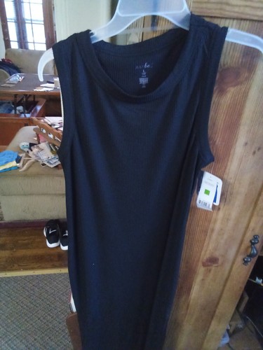 Woman's Black Crew Neck, MIDI Dress, Sleeveless, Vertical Ribbing, Size (L) New - Picture 5 of 5