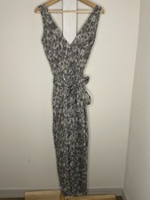 Anthropology Cloth  Stone Grey Cheetah Leopard Jumpsuit Jumper Size XS V Neck