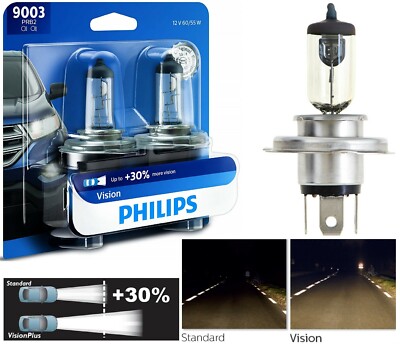 Philips Vision 30% 9003 H4 60/55W Two Bulbs Fog Light High Beam Upgrade DOT Lamp