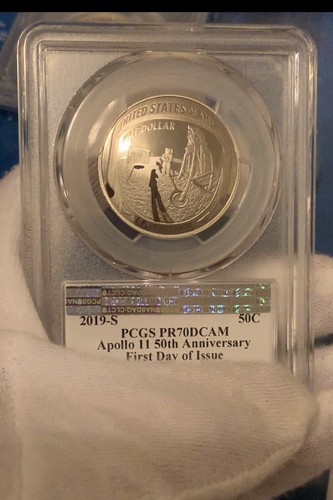 RARE Pop 63 APOLLO 11 50TH Anniv PCGS FDOI Reverse-PR70 Kennedy 50c OGP 2-Coins - Picture 7 of 11