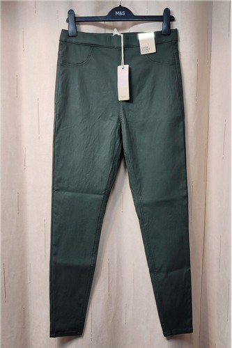 M&S High Rise PULL-ON Coated Leather Look JEGGINGS ~ Size 12 Regular ~ KHAKI - Picture 4 of 5