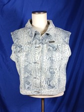 Parasuco Jeans Denim Vest Jacket Snakeskin Print Blue Women's Size Large .