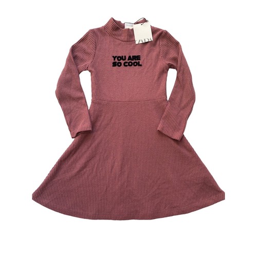 Zara Kids You Are So Cool pink ribbed dress NWT mock turtleneck girls size 6 7 - Picture 2 of 5