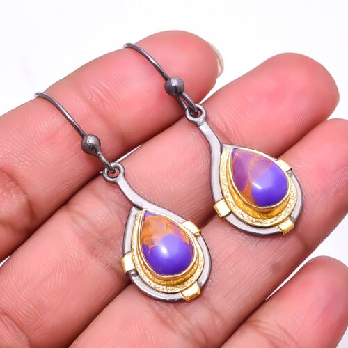 Copper Purple Turquoise 925 Silver Black & Gold Rhodium Plated Earring 1.76" E43