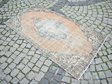 Turkish Rug 40'' x 76'' Vintage Muted Dye Oushak Rug Hand-knotted Wool Pile Rug