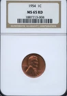 NGC - Wheat Cent - 1c - 1954 - MS-65 - RD