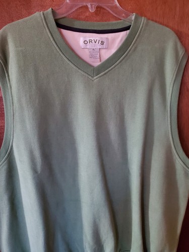 Orvis Sweater Vest Men's XL Light Green Cotton Pullover Knit V-Neck Sleeveless - Picture 1 of 9