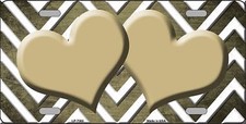 Gold White Hearts Chevron Rubbed Metal Novelty License Plate Tag Lp7080
