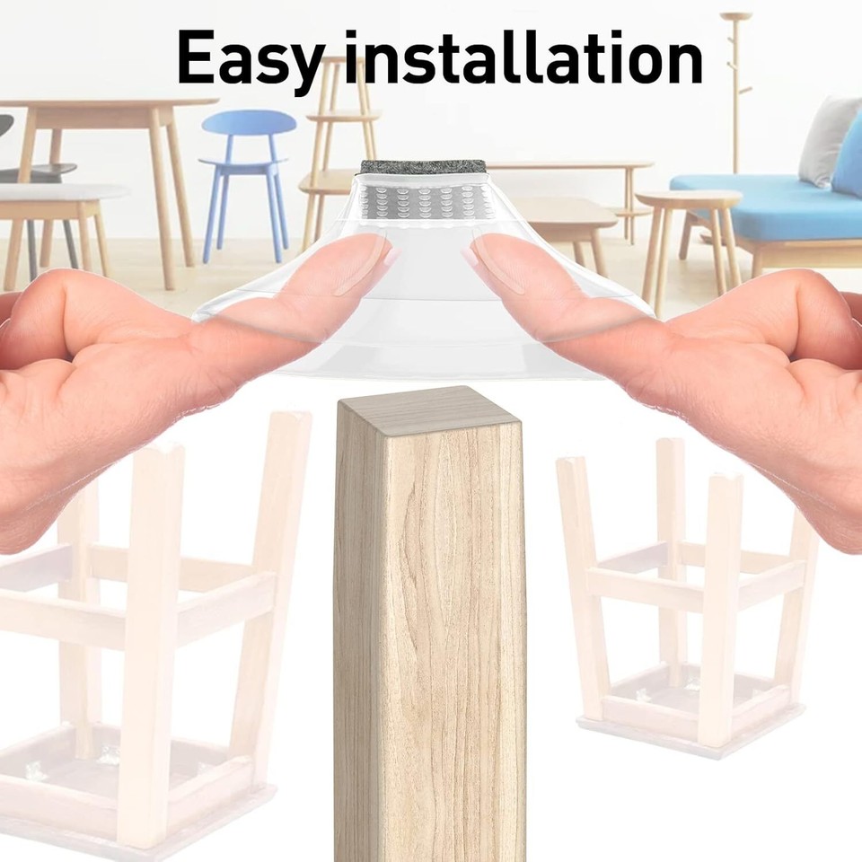 24 PCS Clear Square Chair Leg Floor Protectors, Silicone Furniture Pads