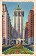 New York City, NY Park Avenue, New York Central Building 1935 Linen Postcard