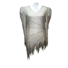 Vintage Black Tie Top Tunic Cocktail Party Sequins Beaded Large