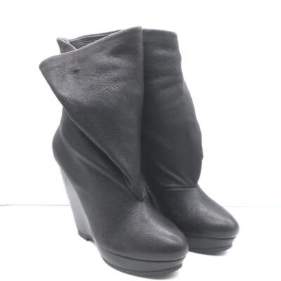 Balenciaga Fold-Over Platform Wedge Ankle Boots Black Grained Leather Size  41