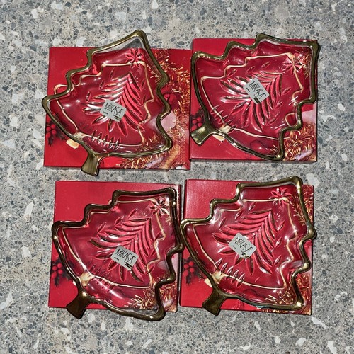 Mikasa Kristall Yuletide Baum klar Goldrand Süßigkeiten Schale 5" Weihnachten Urlaub NEU Set 4 - Bild 1 von 6