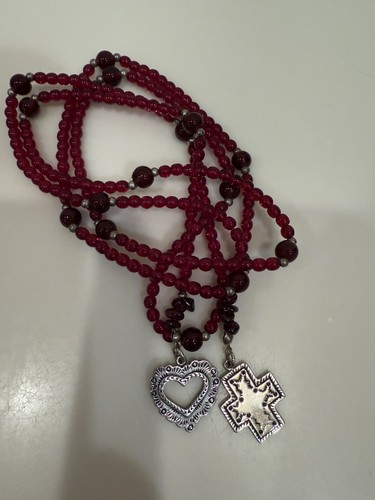 EUC SILPADA 41" / Red Garnet Sterling Lariat Necklace / Cross & Heart / BOX - Picture 5 of 11