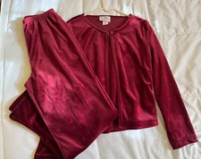 Child Two-Piece Velvet Pant Set With Sequin Trim 