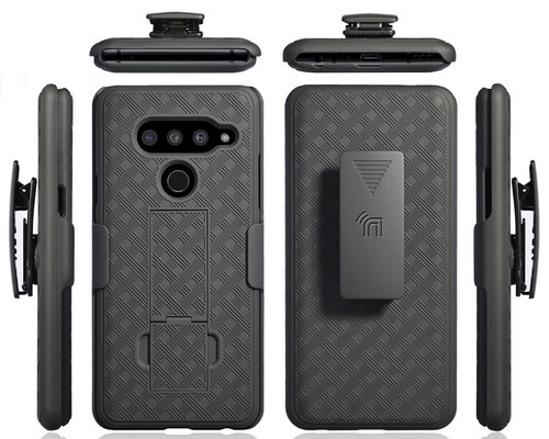 Black Case Kickstand Cover + Belt Clip Holster Holder Combo for LG V50 ThinQ - Picture 8 of 10