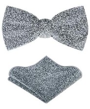 TIE G Men's Glitter Velvet Bow Tie  Pocket Square Set in Gift Twinkling Silver
