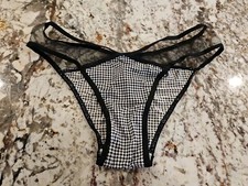 True Vintage Victoria Secret Satin Mesh Cheekini Bikini Houndstooth Medium