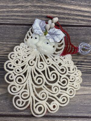 Vintage Christmas Tree Ornament Thin Plastic Santa Head White Glittery Beard 5 