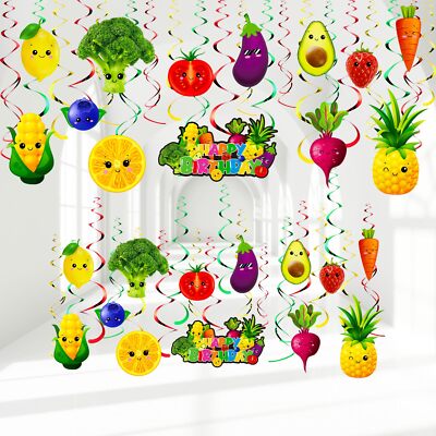 30 Pack Hey One bear Fruit Birthday Party Decoration Dancing Fruit Hanging Sw...