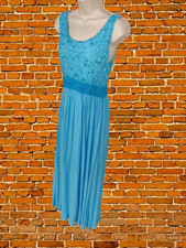 VINTAGE BLUE SIZE UK 6-8 DRESS SLEEVELESS LACE MAXI OCCASION WEDDING PROM WOMENS