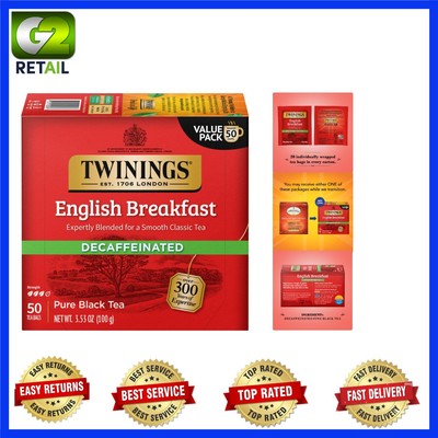 50 Count Decaffeinated English Breakfast Tea - Rich Flavor & Quality Experience