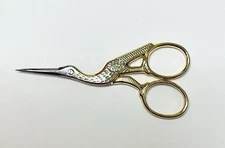 VINTAGE STORK EMBROIDERY SCISSORS 3-1/2” GOLD TONE BACK STREET DESIGNS ITALY