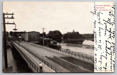 Fox River Bridge - St Charles, Illinois - Pre 1907 Kropp Postcard R