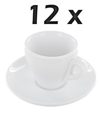 12er Set weiße dickwandige Porzellan Espressotassen mit Untertassen