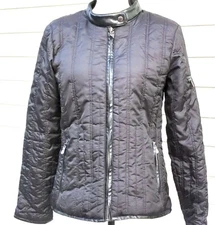 Eivissa Women Black Quilted Faux Leather Trim Coat Motorcycle Hip Jacket Sz M