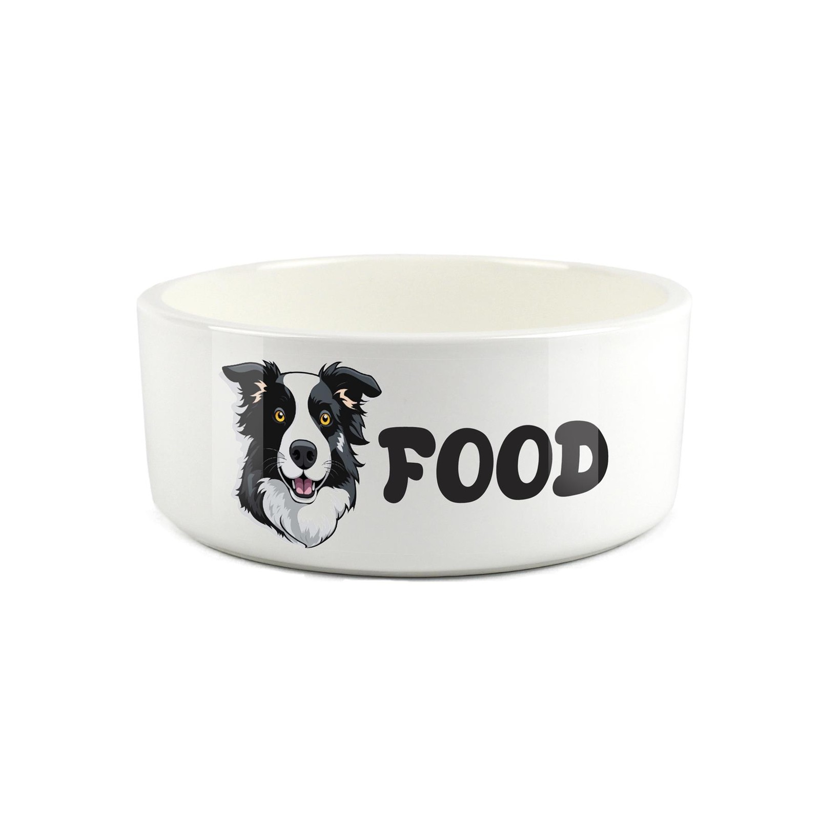 Cartoon Border Collie Food Bowl - Large Ceramic Feeding Dish Dog Gift