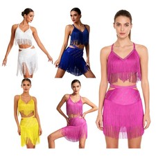Womens Dancewear Back Outfits Rhythm Dress Waltz Sleeveless Flamenco V-Neck