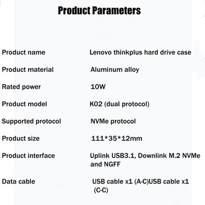 Original Lenovo Thinkplus K02 NVMe & NGFF M.2 SSD USB 3.1 Hard