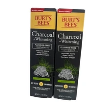 Burt's Bees Charcoal Whitening Fluoride Free Toothpaste Zen Peppermint 2 Pack