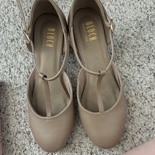 Bloch Chord T-bar Strap 3-in Leather Dance Character Shoe Tan Brown size 7.5