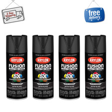 4PK Krylon Fusion All-in-One Satin Black Spray Paint, 12 oz, for Multi-Surface