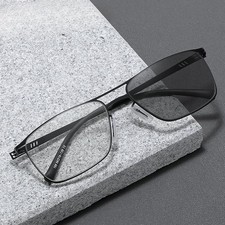 Men Metal Square Photochromic Reading Glasses Outdoor Shade Presbyopic Glasses