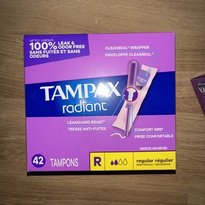 2 Boxes Tampax Radiant Plastic Tampons regular Absorbency Unscented 42 Count