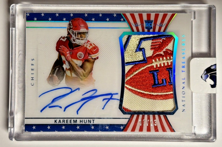 2017 National Treasures Kareem Hunt #182 RPA Stars & Stripes Amazing Patch 07/13