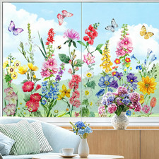9 Sheets Spring Flower Window Clings Floral Window Decals Watercolor Wildflow...