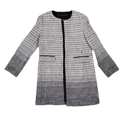 ZARA Basic Longline Jacket Open Lightweight Black & White Geometric Coatin Sz M