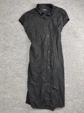 Frank And Oak Shirt Dress Womens Medium Black Linen Blend Button Front Belted